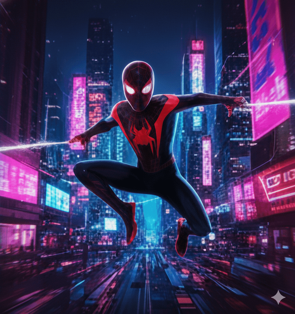Anancy Spider-Man Marvel multiverse connection artwork, red neon spider theme